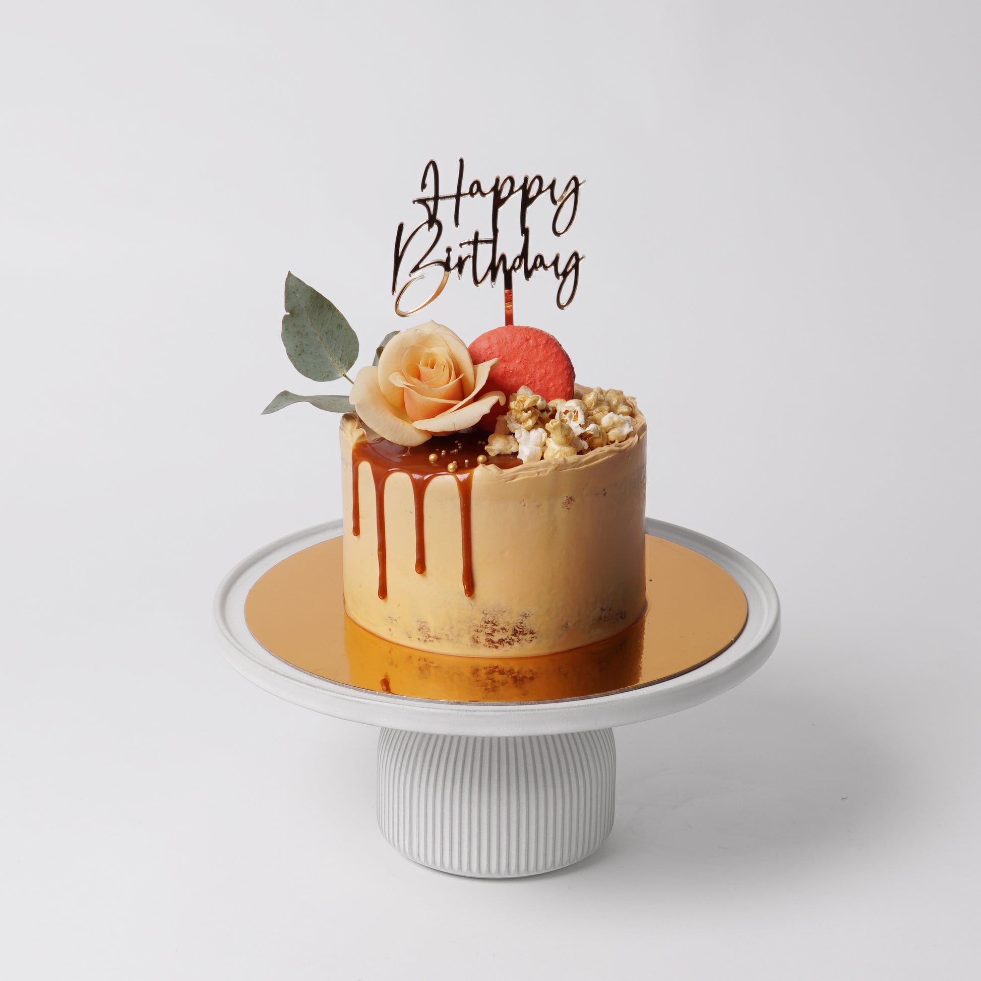 BANANA & SALTED CARAMEL CAKE WITH HAPPY BIRTHDAY MIRROR CAKE TOPPER