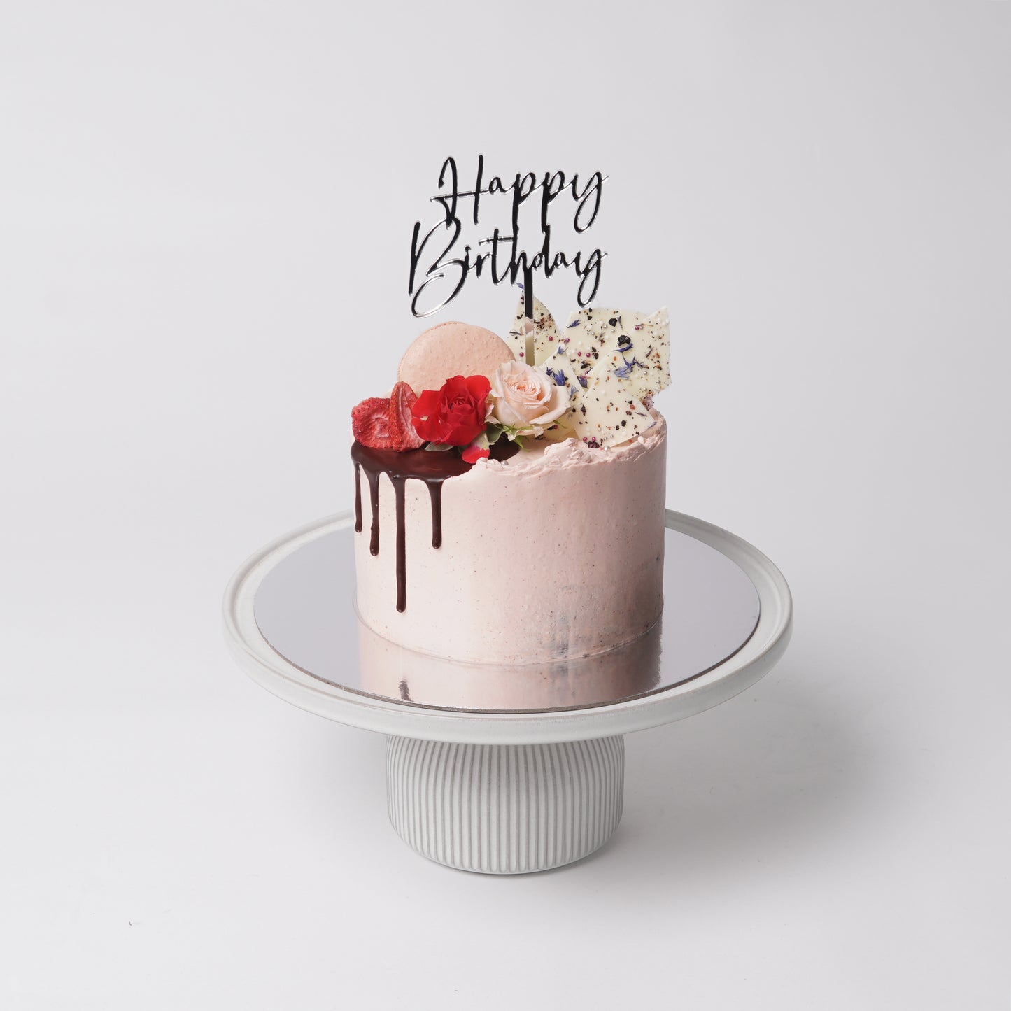 CHOCOLATE & STRAWBERRY CAKE WITH HAPPY BIRTHDAY MIRROR TOPPER IN 2 DAYS
