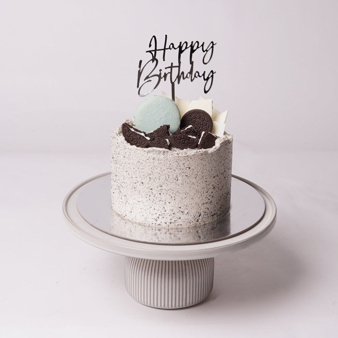 COOKIES & CREAM CAKE WITH HAPPY BIRTHDAY CAKE TOPPER (SILVER MIRROR)