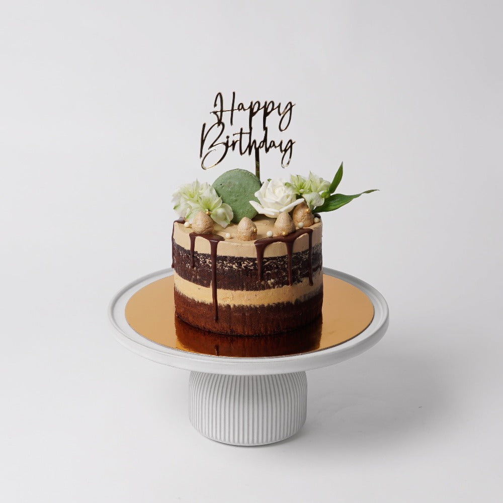 CHOCOLATE & COFFEE CAKE WITH HAPPY BIRTHDAY CAKE TOPPER