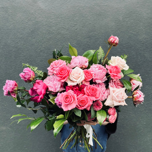PEONIES x ROSES FLOWERS 'Hot & Soft Pinks' /IN-3-DAYS+/