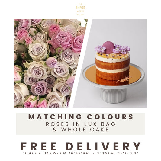 PINK & PURPLE ROSES IN LUX BAG x CAKE [FREE DELIVERY]